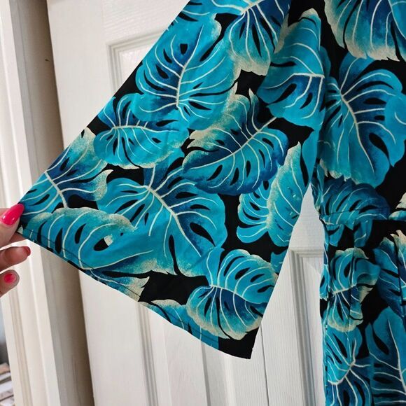 Blue Island Beach Women's Blue & Black Kimono 3/4 Sleeve Front Tie Coverups  S - Picture 4 of 11